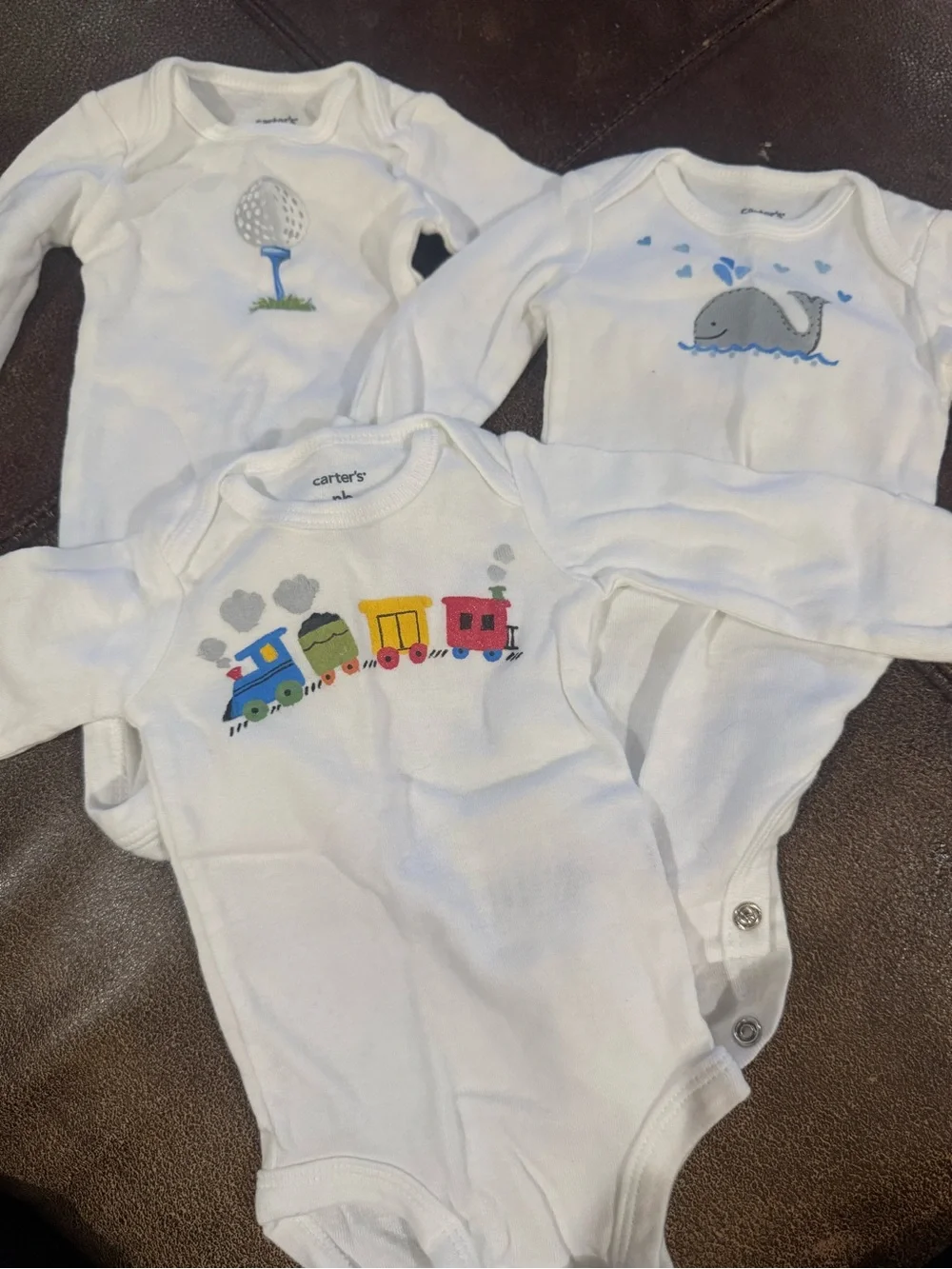 Carter's White Baby One-Piece Bodysuits with Train, Whale & Golf Tee Designs